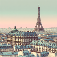une vue pittoresque de Paris avec ses toits et la Tour Eiffel en arrière-plan (une seule tout eiffel)